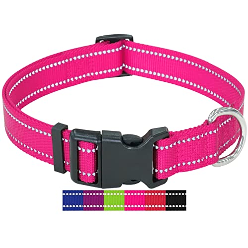 DEY - Premium Hundehalsband Nylon, Reflektierend, Verstellbar, für Kleine u. Große Hunde, viele Farben u. Größen, Halsband Hund Welpe, Hunde-Halsbänder, Katzen-Halsband, Welpen-Halsband, Pink Rosa, XS von DEY