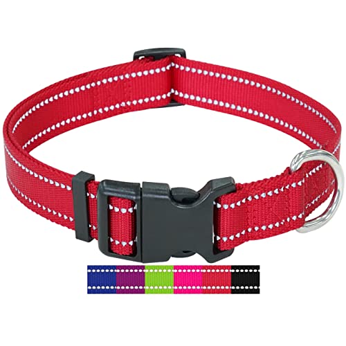 DEY - Premium Hundehalsband Nylon, Reflektierend, Verstellbar, für Kleine u. Große Hunde, viele Farben u. Größen, Halsband Hund Welpe, Hunde-Halsbänder, Katzen-Halsband, Welpen-Halsband, Rot, L von DEY