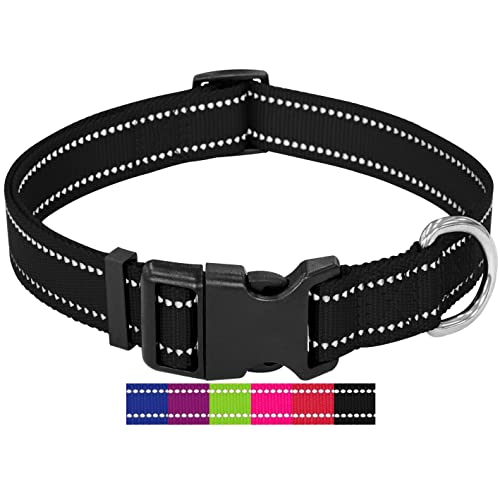 DEY - Premium Hundehalsband Nylon, Reflektierend, Verstellbar, für Kleine u. Große Hunde, viele Farben u. Größen, Halsband Hund Welpe, Hunde-Halsbänder, Katzen-Halsband, Welpen-Halsband, Schwarz, L von DEY