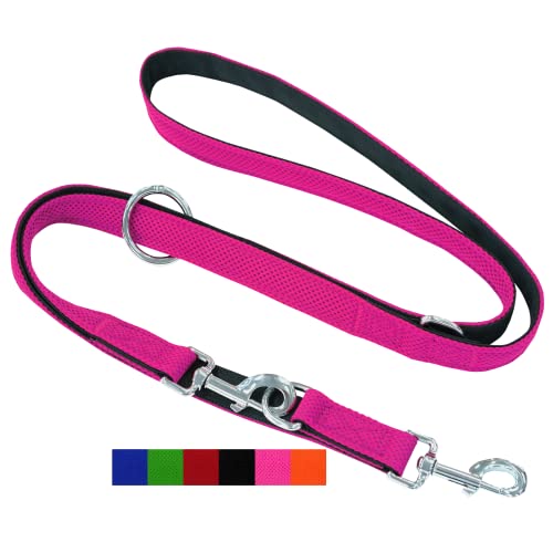 DEY - Premium Hundeleine Air Mesh 2m | 3fach Verstellbar | für Kleine, Mittelgroße u. Große Hunde | viele Farben | Doppelleine Hund Katze | Schleppleine | Führ-Leine | Welpen-Leine | Pink Rosa, XS von DEY