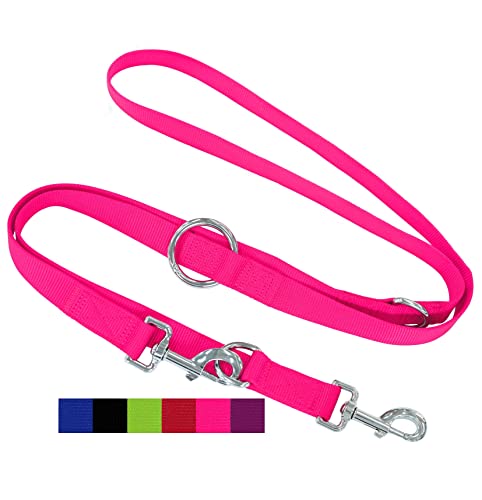 DEY - Premium Hundeleine Nylon 2m | 3fach Verstellbar | für Kleine, Mittelgroße u. Große Hunde | viele Farben |Doppelleine Hund Katze Welpe | Schleppleine |Führ-Leine | Welpenleine | Pink Rosa, L von DEY