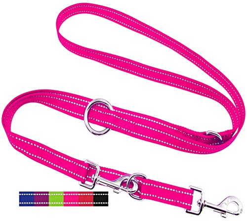 DEY - Premium Hundeleine Nylon 2m | Reflektierend | 3fach Verstellbar | für Kleine, Mittelgroße u. Große Hunde | viele Farben |Doppelleine Hund | Schleppleine | Führ-leine | Welpenleine | Pink Rosa, L von DEY