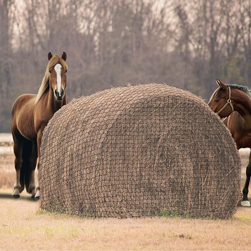DEYOFA Heunetz Rundballen, Verschleißfestes Heunetz für Pferde Rundballen Durchmesser 150 cm, Höhe 150 cm, Maschenweite 4,5 x 4,5 cm für Verlängerung der Fresszeit von Pferden von DEYOFA