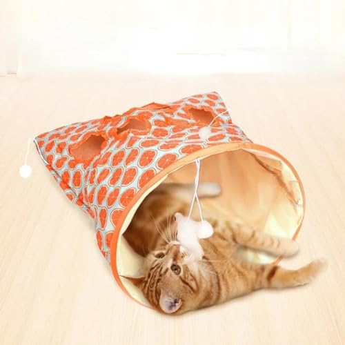 Cat Tunnel Bag, Katzentunnel-Tasche, Katzentunnel für Indoor-Katzen, Katzentunnel-Papiertüte mit Plüschball, zusammenklappbare Katze Tunnel Bett, Interaktive Katze Bohrer Tasche Spielzeug (B) von DEYROS