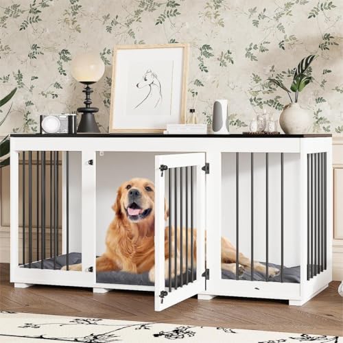 Hundekäfig, Hundekäfig, Möbel, Hundehütte für Zuhause, Hundehaus für drinnen, Hundebox mit Tür Hundekissen, für große mittelgroße kleine Hunde, MDF + Eisen, 136 x 70 x 56 cm, weiß Hundekäfig, Hundekäfig, Möbel, Hundehütte für Zuhause, Hundehaus für drinnen, Hundebox mit Tür Hundekissen, für große mittelgroße kleine Hunde, MDF + Eisen, 136 x 70 x 56 cm, weiß von DEZAGCE