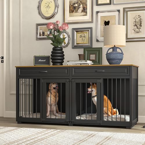 Hundekäfig Schrank XXL, Hundekäfig mit 2 Schubladen und 2 Türen, Hundebox für Zuhause Große/Mittlere Hunde,Beistelltisch, Hundehütte Indoor, Hundehaus für Zuhause, Schwarz, 164 x 60 x 80 cm, Eisen Hundekäfig Schrank XXL, Hundekäfig mit 2 Schubladen und 2 Türen, Hundebox für Zuhause Große/Mittlere Hunde,Beistelltisch, Hundehütte Indoor, Hundehaus für Zuhause, Schwarz, 164 x 60 x 80 cm, Eisen von DEZAGCE