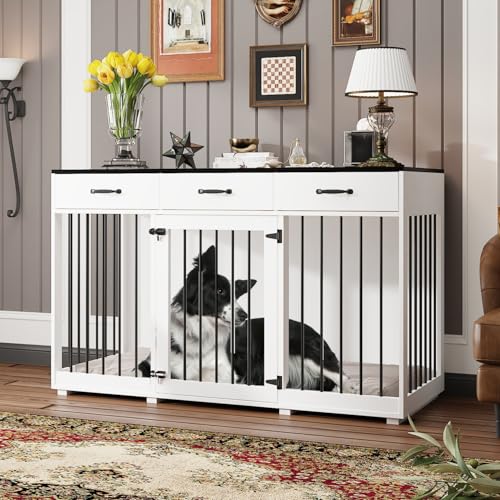 Hundeknast? Nein, Hundepalast! – Edle Hundebox XXL mit Schubladen – 137x57x85cm – Möbelstück & Hundehütte in Einem – Schwarz/Weiß für stilbewusste Fellnasen Hundeknast? Nein, Hundepalast! – Edle Hundebox XXL mit Schubladen – 137x57x85cm – Möbelstück & Hundehütte in Einem – Schwarz/Weiß für stilbewusste Fellnasen von DEZAGCE