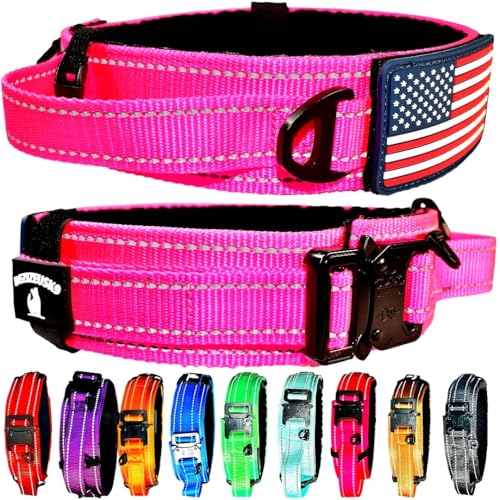 Hundehalsband mit Kontrollgriff, Schnellverschluss, Metallschnalle, strapazierfähig, Militär-Stil, 5,1 cm Breite, Nylon mit USA-Flagge für Handhabung und Training, große Hunde, männlich oder weiblich Hundehalsband mit Kontrollgriff, Schnellverschluss, Metallschnalle, strapazierfähig, Militär-Stil, 5,1 cm Breite, Nylon mit USA-Flagge für Handhabung und Training, große Hunde, männlich oder weiblich von DEZIZEUSK9