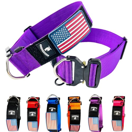Taktisches Hundehalsband, 5,1 cm breit, dick, robust, Militär-Stil, mit Metallschnalle, verstellbar für mittelgroße bis große Rassen, langlebige K9-Trainingsausrüstung mit Patch-Bereich, USA-Flagge, Taktisches Hundehalsband, 5,1 cm breit, dick, robust, Militär-Stil, mit Metallschnalle, verstellbar für mittelgroße bis große Rassen, langlebige K9-Trainingsausrüstung mit Patch-Bereich, USA-Flagge, von DEZIZEUSK9