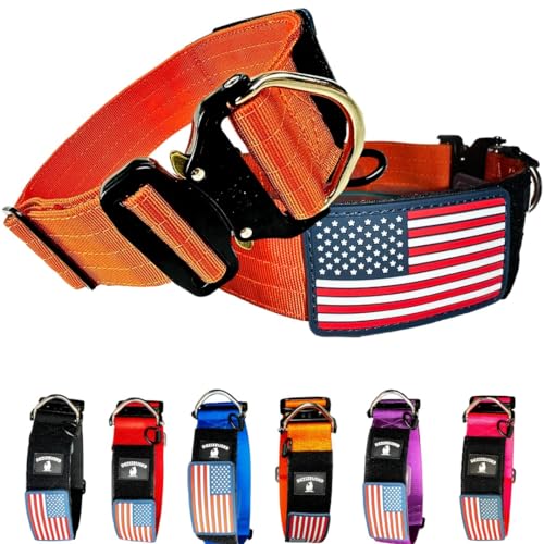 Taktisches Hundehalsband, 5,1 cm breit, dick, robust, Militär-Stil, mit Metallschnalle, verstellbar für mittelgroße bis große Rassen, langlebige K9-Trainingsausrüstung mit Patch-Bereich, USA-Flagge, Taktisches Hundehalsband, 5,1 cm breit, dick, robust, Militär-Stil, mit Metallschnalle, verstellbar für mittelgroße bis große Rassen, langlebige K9-Trainingsausrüstung mit Patch-Bereich, USA-Flagge, von DEZIZEUSK9