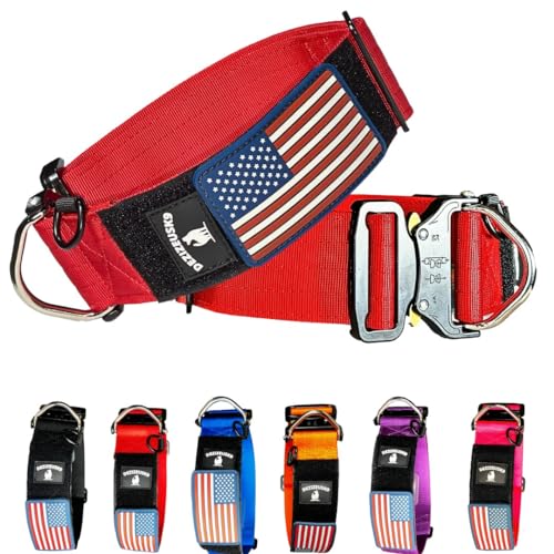 Taktisches Hundehalsband, 5,1 cm breit, dick, robust, Militär-Stil, mit Metallschnalle, verstellbar für mittelgroße bis große Rassen, langlebige K9-Trainingsausrüstung mit Patch-Bereich, USA-Flagge, Taktisches Hundehalsband, 5,1 cm breit, dick, robust, Militär-Stil, mit Metallschnalle, verstellbar für mittelgroße bis große Rassen, langlebige K9-Trainingsausrüstung mit Patch-Bereich, USA-Flagge, von DEZIZEUSK9