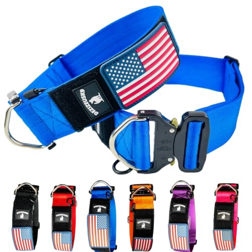 Taktisches Hundehalsband, 5,1 cm breit, dick, robust, Militär-Stil, mit Metallschnalle, verstellbar für mittelgroße bis große Rassen, langlebige K9-Trainingsausrüstung mit Patch-Bereich, USA-Flagge, Taktisches Hundehalsband, 5,1 cm breit, dick, robust, Militär-Stil, mit Metallschnalle, verstellbar für mittelgroße bis große Rassen, langlebige K9-Trainingsausrüstung mit Patch-Bereich, USA-Flagge, von DEZIZEUSK9