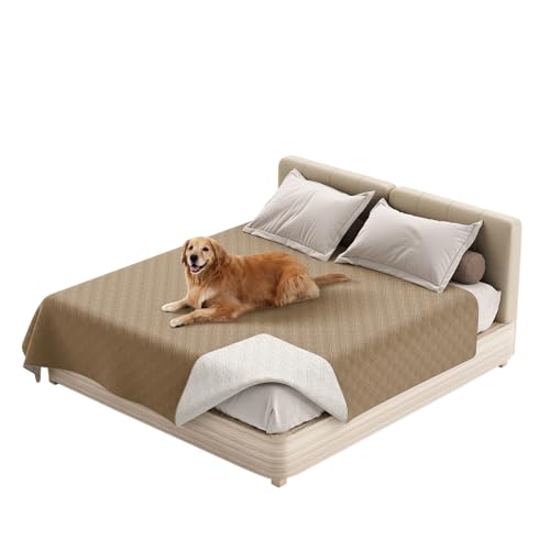 DEZYPZAM wasserdichte Hundedecke, Hundedecke Reversible wasserdichte, Schutzdecke oder Liner, Große Haustierdecken, wasserdichte Gesteppte Hundedecke (52x82 in,Taupe) von DEZYPZAM