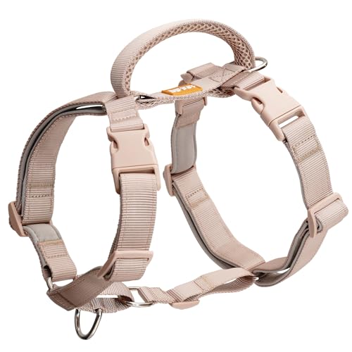 DF Freedom Martingale-Hundegeschirr, kein Ziehen, einfacher Griff, ausbruchsicher, 5-Punkt-Hundegeschirr, anpassbare Passform, mit Clip vorne und hinten, einfaches Gehen und Training, Hellbraun, von DF