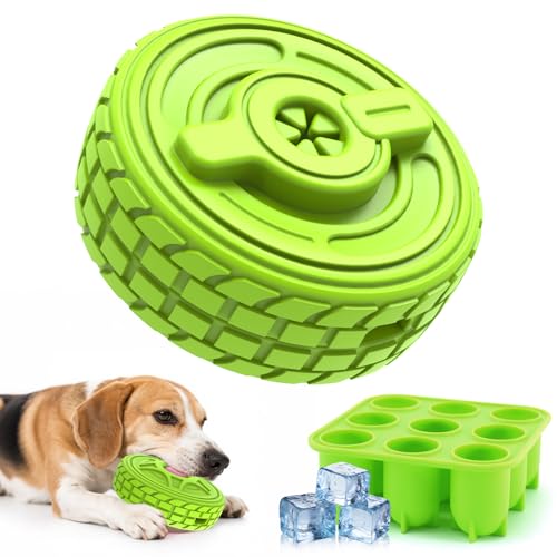 DFQ Interaktives Kauspielzeug für Hunde, langlebiges Puzzle in Reifenform mit Leckerli-Anreicherung und Futter-Stick-Halter für aggressive Kauer, leckbar und in der Lage, Futter für Gehirnstimulation von DFQ