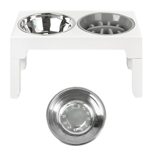Erhöhte Hundenäpfe aus Metall, 5 höhenverstellbare Hundenäpfe mit Ständer, erhöhter Hundenapf mit 2 Edelstahlnäpfen, 1 langsamer Futternapf für mittelgroße und große Hunde und Katzen, einfach zu von DFZHiuat