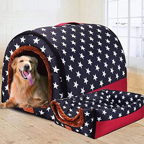 2-in-1-Hundebett, extra großes Jumbo-Hundebett, mittelgroß, faltbares Hundesofakissen, Angstlinderung, Haustierschutz, Hundenest, abnehmbar (2XL 92 x 68 x 72 cm, Haus E) von DG Catiee