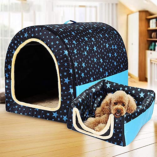 2-in-1-Hundebett, extra großes Jumbo-Hundebett, mittelgroß, faltbares Hundesofakissen, Angstlinderung, Haustierschutz, Hundenest, abnehmbar (2XL 92 x 68 x 72 cm, Haus F) von DG Catiee