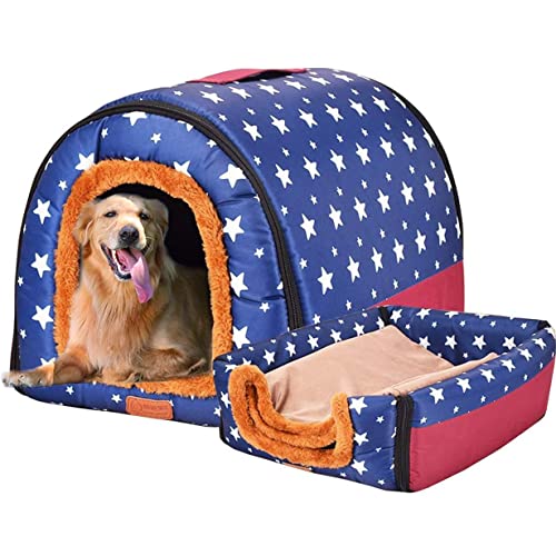 2-in-1-Hundebett, extra großes Jumbo-Hundebett, mittelgroß, faltbares Hundesofakissen, Angstlinderung, Haustierschutz, Hundenest, abnehmbar (XL 70 x 57 x 55 cm, Haus A) von DG Catiee