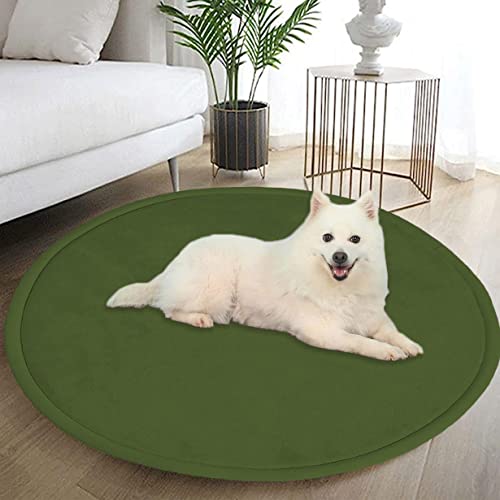 DG Catiee Extra große Hundebettmatte, runde Korallen-Samt-Hunde-Isomatte, rutschfeste, weiche Hundeboxenmatte für kleine, mittelgroße und große Hunde und Katzen (rund, 140 cm, dunkelgrün) von DG Catiee