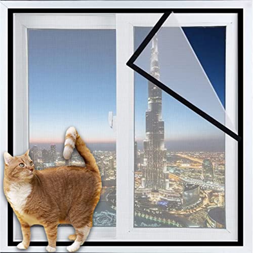 DG Catiee Fensterschutzgitter für Katzensicherheit Fensterschutz, Fliegenschirm Anti-Moskito-Insekt Katze Balkonnetz, verschleißfestes Fensternetz (100 x 100 cm, weißes Netz) von DG Catiee