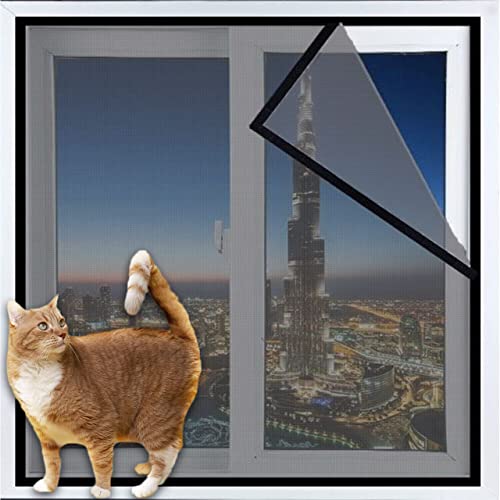 DG Catiee Fensterschutznetz für Katzen, Sicherheitsfensterschutz, Fliegengitter Anti-Mücken-Insekten, Katzen, Balkonnetz, reißfestes Fensternetz (100 x 100 cm, graues Netz) von DG Catiee