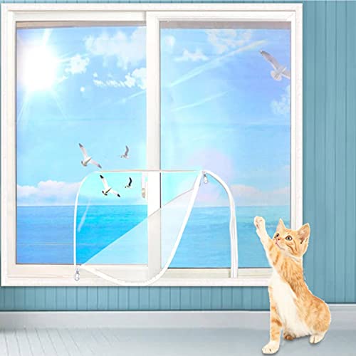 DG Catiee Katzen-Sicherheits-Netz-Fensterschutz, Anti-Mücken-Fliegengitter, Katzen-Balkon-Netz, staubdichter Reißverschluss, selbstklebend, wiederverwendbar, 100 x 100 cm, weißes Netz-D) von DG Catiee