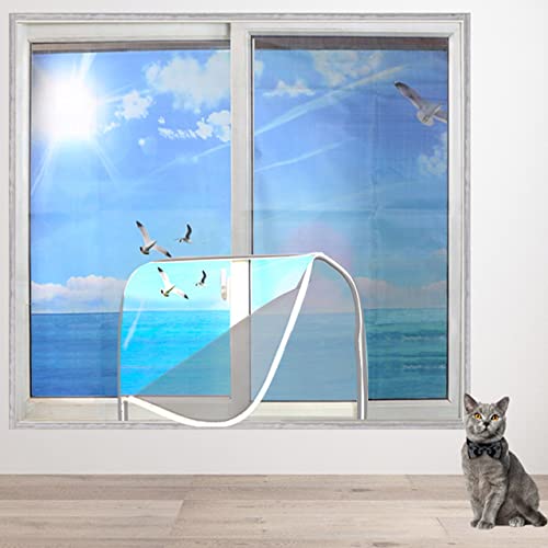 DG Catiee Katzen-Sicherheits-Netz-Fensterschutz, Anti-Mücken-Fliegengitter, Katzen-Balkon-Netz, staubdichter Reißverschluss, selbstklebend, wiederverwendbar, 100 x 120 cm, graues Netz-D) von DG Catiee