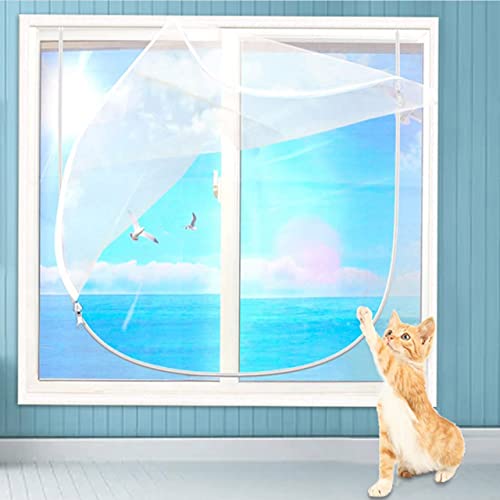 DG Catiee Katzen-Sicherheits-Netz-Fensterschutz, Anti-Mücken-Fliegengitter, Katzen-Balkon-Netz, staubdichter Reißverschluss, selbstklebend, wiederverwendbar, 100 x 200 cm, weißes Netz-B) von DG Catiee