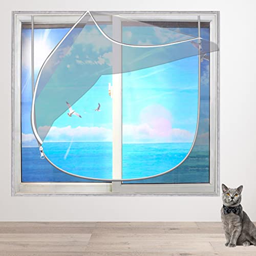 DG Catiee Katzen-Sicherheits-Netz-Fensterschutz, Anti-Mücken-Fliegengitter, Katzen-Balkon-Netz, staubdichter Reißverschluss, selbstklebend, wiederverwendbar, 60 x 100 cm, graues Netz-B) von DG Catiee