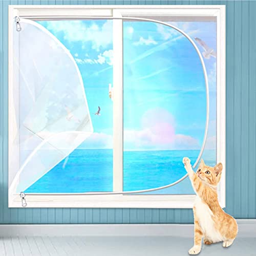DG Catiee Katzensicherheitsnetz-Fensterschutz, Anti-Moskito-Fliegengitter, Katzen-Balkonnetz, staubdichter Reißverschluss, selbstklebend, wiederverwendbar, Fensterschutz (90 x 120 cm, weißes Netz-C) von DG Catiee