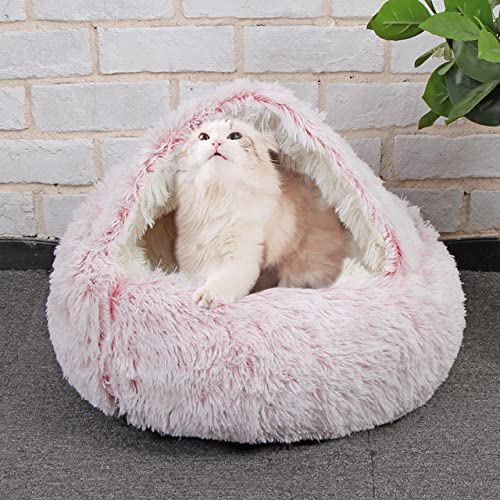 DG Catiee Katzenhöhle, kleines Hundebett, beruhigender Katzenschlafsack, flauschig, warmes Katzen-Iglu-Bett für Innenbereich, Katzen, Welpen, kleine Hunde (Plüsch-35 cm, Rosa) von DG Catiee