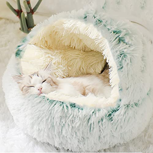 DG Catiee Katzenhöhle, kleines Hundebett, beruhigender Katzenschlafsack, flauschig, warmes Katzen-Iglu-Bett für Innenbereich, Katzen, Welpen, kleine Hunde (Plüsch-65 cm, grün) von DG Catiee