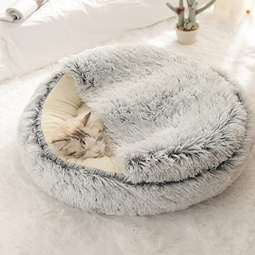 DG Catiee Katzenhöhle, kleines Hundebett, beruhigender Katzenschlafsack, flauschig, warmes Katzen-Iglu-Bett für Innenbereich, Katzen, Welpen, kleine Hunde (Samt-40 cm, grau) von DG Catiee
