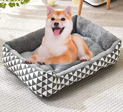 DG Catiee Weiches Hundebett, mittlere rechteckige Hundebett-Matratze, Nackenrolle, Haustierbett, Kissen, rutschfest, waschbar, beruhigendes Katzenschlafbett (M 50 x 40 cm, Muster-D) von DG Catiee