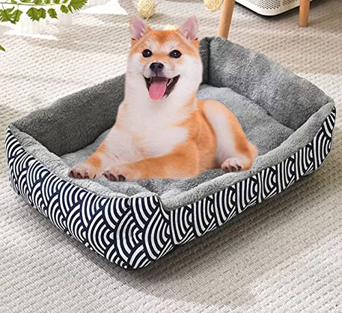 DG Catiee Weiches Hundebett, mittlere rechteckige Hundebett-Matratze, Nackenrolle, Haustierbett, Kissen, rutschfest, waschbar, beruhigendes Katzenschlafbett (XL 70 x 55 cm, Muster-G) von DG Catiee