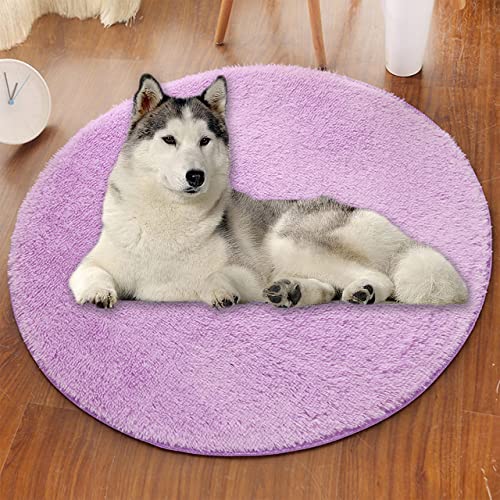 Extra große, runde Hundematte, ultraweiche, kurze Plüsch-Hundebett-Matratze, Hunde-Kühlkissen, rutschfest, Kunstfell, Bodenschutz (100 cm, Violett) von DG Catiee