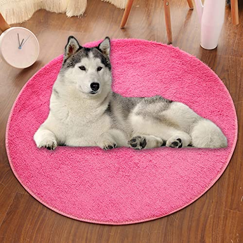Extra große, runde Hundematte, ultraweiche, kurze Plüsch-Hundebett-Matratze, Hundekühlkissen, rutschfester Kunstfell-Bereich, Bodenschutz (160 cm, Rose) von DG Catiee