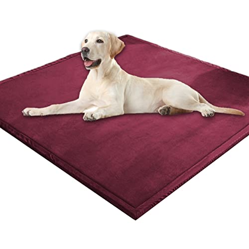Extra große Hundematratze, weicher Korallen-Samt, Haustiermatte, Anti-Angst, XXL-Hundekissen, Katzen-Schlafmatte für kleine, mittelgroße und große Hunde (150 x 180 cm, weinrot) von DG Catiee