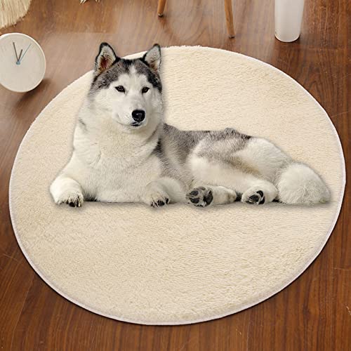 Extra große runde Hundematte, ultraweiche, kurze Plüsch-Hundebett-Matratze, Hunde-Kühlkissen, rutschfest, Kunstfell-Teppich, Bodenschutz (60 cm, Beige) von DG Catiee