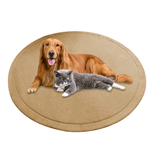 Große runde Hundematte, Korallen-Samt, weiche Haustiermatte, beruhigendes Hundekissen, rutschfest, Hundeunterlage, Matratze, Teppich, Hundeteppich, waschbar (120 cm, Beige) von DG Catiee