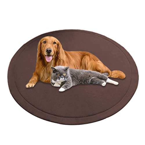 Große runde Hundematte, Korallen-Samt, weiche Haustiermatte, beruhigendes Hundekissen, rutschfest, Hundeunterlage, Matratze, Teppich, Hundeteppich, waschbar (140 cm, Braun) von DG Catiee