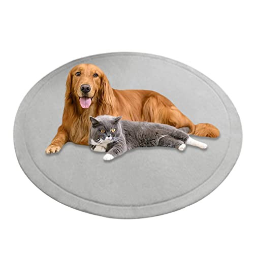 Große runde Hundematte, Korallen-Samt, weiche Haustiermatte, beruhigendes Hundekissen, rutschfest, Hundeunterlage, Matratze, Teppich, Hundeteppich, waschbar (170 cm, Grau) von DG Catiee