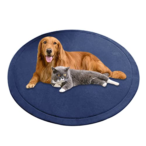 Große runde Hundematte, Korallen-Samt, weiche Haustiermatte, beruhigendes Hundekissen, rutschfest, Matratze, Teppich, Hundeteppich, waschbar (170 cm, Marineblau) von DG Catiee