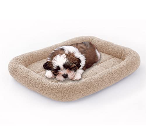 Hundebett, mittelgroßes, weiches Fleece-Haustierkissen, Lammwolle, Hundekissen, beruhigender Katzenschlafkorb, rutschfest, Hundebett für Hunde, Katzen, Welpen (70 x 55 cm, L, Beige) von DG Catiee