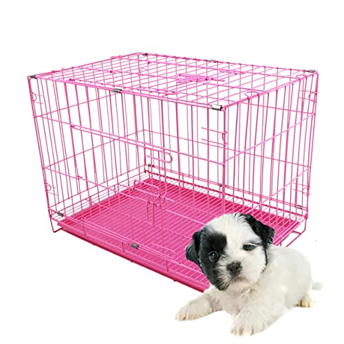 Hundekäfig für kleine Hunde, faltbar, langlebiger Metalldraht, Trainingskäfig für Welpen, Kätzchen, Kaninchen, kleine Haustiere (50 cm, Größe S, Rosa) von DG Catiee