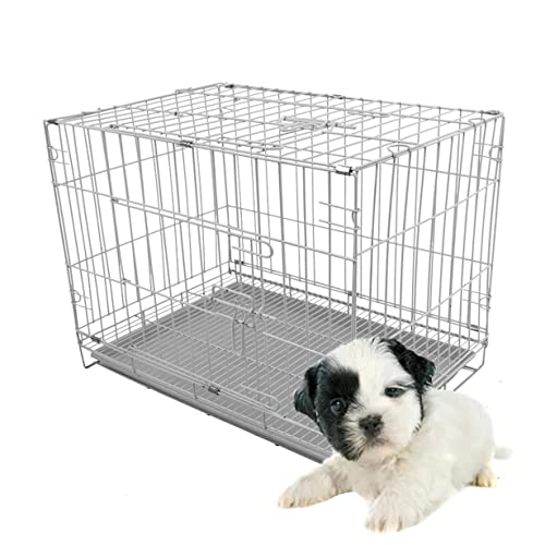 DG Catiee Hundekäfig für kleine Hunde, faltbar, langlebig, Metalldraht, Trainingskäfig, Hundehütte für Welpen, Kätzchen, Kaninchen, kleine Haustiere (50 cm, S, Silber) von DG Catiee