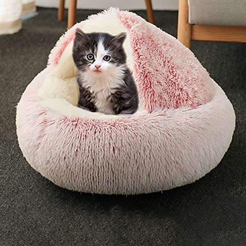 Katzenbett Haustierhöhle Bett Beruhigende Katze Schlafsack, Donut Hundehöhle Bett Anti-Angst Hundebett, kleines Haus, flauschig, warmes Katzen-Iglu-Bett (65 cm, Pinka) von DG Catiee