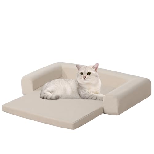 DGBAOBEI Haustierbett, 2-in-1-Katzenbett, ausklappbar, Welpen-Sofa, Samtstoff, Haustiermatte für Katzen und Welpen, Beige DGBAOBEI Haustierbett, 2-in-1-Katzenbett, ausklappbar, Welpen-Sofa, Samtstoff, Haustiermatte für Katzen und Welpen, Beige von DGBAOBEI