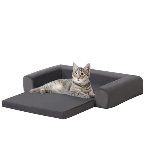 DGBAOBEI Haustierbett, 2-in-1-Katzenbett, ausklappbar, Welpen-Sofa, Samtstoff, Haustiermatte für Katzen und Welpen (grau) von DGBAOBEI